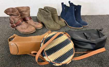 (3) Pairs of Size 8 Boots And (3) Purses