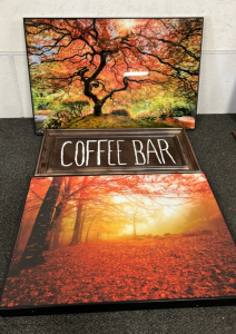 (2) Autumn/ Nature Framed Prints And Framed Coffee Bar Sign