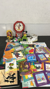 Kids Books, Seahawks Slippers, Vintage Mickey Mouse Clock, And More