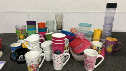 Coffee Mugs, Plastic Cups, Tupperware, Bowls, And More