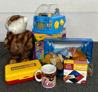 Disney Talking Rutt And Tuke, Crayon Maker, Pencil Box, Taz Mug, And More