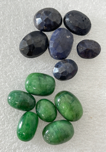 (6) Brazilian Emerald Cabochon Gemstones And (6) Mozambique Blue Saphire Cut And Faceted Gemstones