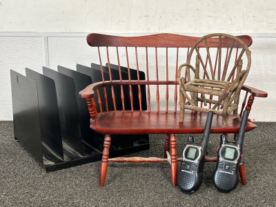 Doll Bench, Doll Chair, Pair Of Walkie Talkies And Paper Organizer