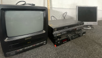 JVC VCR/DVD Player, TELEX Diversity Receiver, Stmphonic 10” TV a/ Built in VCR Player