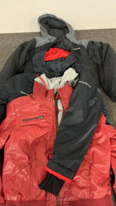 (3) Jackets Columbia, Swiss Alps, And Red Leather Jacket