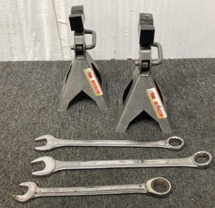 Set Of Pittsburgh Heavy Duty 3 Ton Jack Stands, Three Wrenches