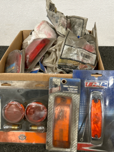 Box Of Automotive Tail Lights, Park Lights, Bulbs & Reflectors In Various Styles/Colors/Shapes