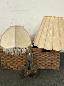 (2) Wicker Baskets (2) Lamp Shades (1) Driftwood Wall Hanging with Tiny Prayer Hands