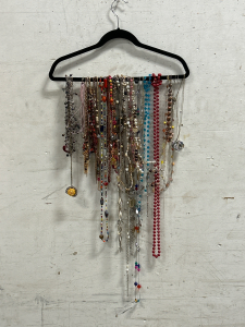 Variety Of Fashion Necklaces Displayed On A Velour Hanger