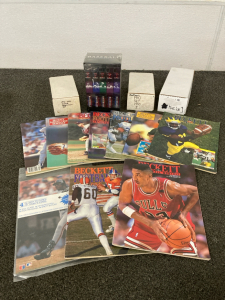 91-92 Fleer Basketball Cards, 1990 Pro Football Set, 2019 Donruss Racing Cards, 9 Issues Of Beckett Monthly Trading Card Magazine, “Baseball” A Film By Ken Burns Box Set *Sealed!*