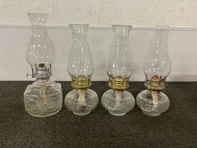 (4) Vintage Oil Lamps With Globes