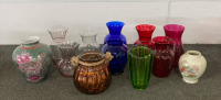 Vases- Red, Blue, Clear Glass, Metalic Amber, And Green Glass, Ceramic Floral Patterns And Designs