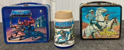 1993 He Man Masters Of The Universe Vintage Metal Aladdin Industries Lunch Box W/ Thermos Cup, 1980 The Legend Of The Lone Ranger Metal Aladdin Vintage Lunch Box