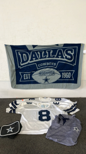 Dallas Cowboys Fleece Blanket, (2) Champion Brand Number 8 Aikman Jerseys, Blue Polo And More