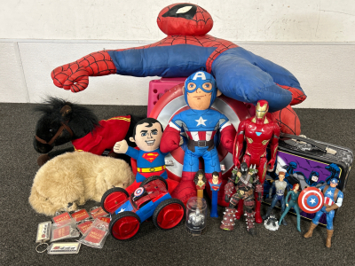 Captain America And Superman Plushies, Batman Lunch Box, Wells Fargo Tags And More