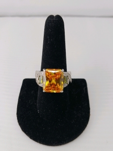 Size 9 Square Cut Faceted Amber Citrine .925 Ring