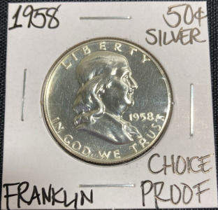 1958 Choice Proof Silver Franklin Half Dollar