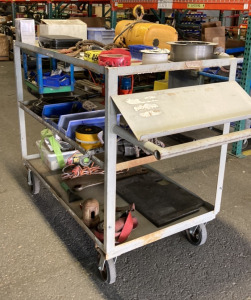 Metal Shop Cart with Tools and Assorted Items