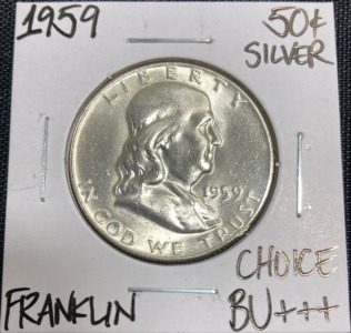 1959 Choice BU+++ Silver Franklin Half Dollar