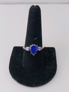 Size 10 Blue Sapphire & Amethyst .925 Ring
