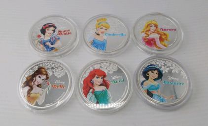 Set of 6 "Disney Princess" Characters Silver Plated Collectible Coins