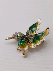 Beautiful Green & White Hummingbird Pin