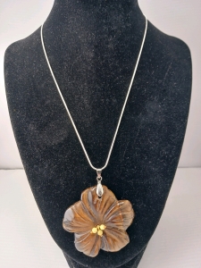 Tiger Eye Jasper Carved Flower Gemstone & .925 Necklace