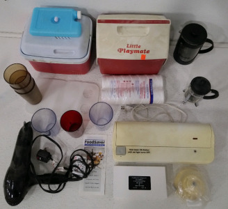 (2) Coolers (1) Food Saver Machine (1) Bodum French Press Coffee Cafetire (1) French Press Carafe & More