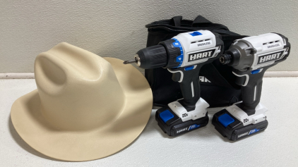 (2) Hart Drills, (1) Cowboy Hat-Shaped Hard Hat