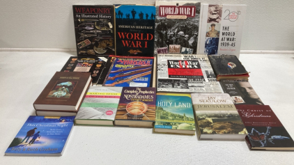 (17) Assorted Books: War History, Religious, (3) American Rifleman Magazines