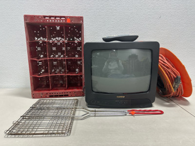 (1) 13” TV W/Remote (1) 100ft Extension Cord (1) Campfire Cooker