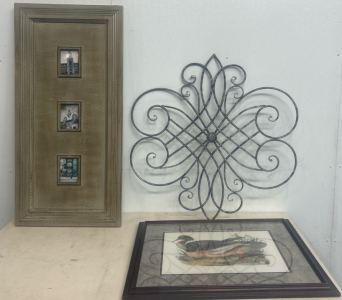 (2) Framed Pictures (1) Metal Wall Art