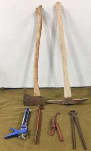 Wood Handled Axe & Pick, Livestock Hoof Snips & More