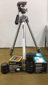 Focal Camera Tripod & (2) JC Penny Camera Lenses