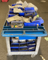 Plastic Rolling Cart w/ Assorted fittings and items