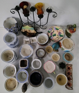 (1) Candle Holder Stand (6) Plates Many Ceramic Bowls Two Ducks & More