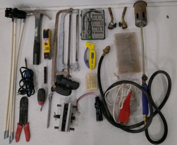 (2) Hacksaws (3) Propane Torch Related (1) Engraving Tool (1) Duct Cleaning Brush Kit (1) Soldier Iron & More