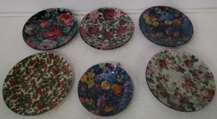 11 Total Collectable Decorative Fabric / Glass Plates Differing Patterns