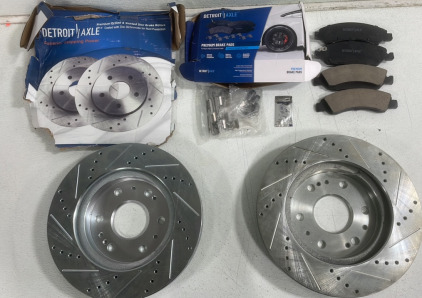 (1) Set Detroit Axel Brake Pads (1) Set Detroit Axel Premium Drilled And Slotted Break Pads