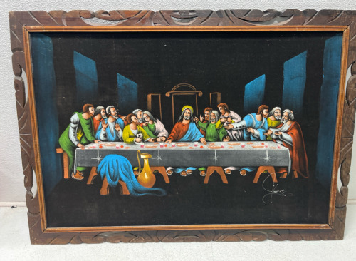 Picture Of The Last Supper of Jesus sitting Table With The Wise Men Nice Painting On Canvas Name Unknown 41”x28”