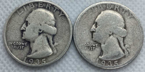 (2) 1935 Washington Quarters 90% Silver— Verified Authentic