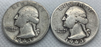 (2) 1943 Washington Quarters 90% Silver— Verified Authentic