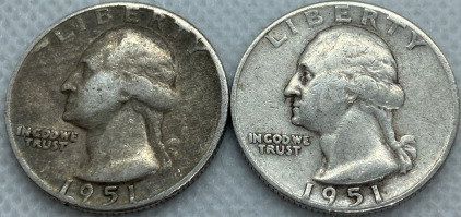 1951 & 1951-D Washington Quarters 90% Silver— Verified Authentic