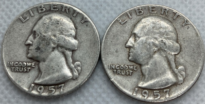 (2) 1957-D Washington Quarters 90% Silver— Verified Authentic