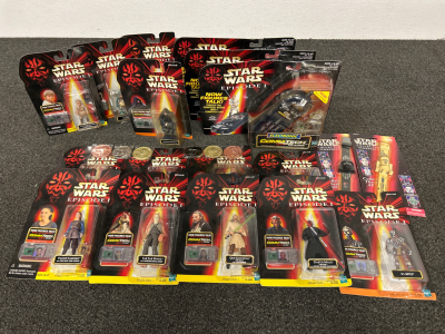 Vintage 1996 Star Wars Watches, 1998 Star Wars Episode 1 Figures, And Coins