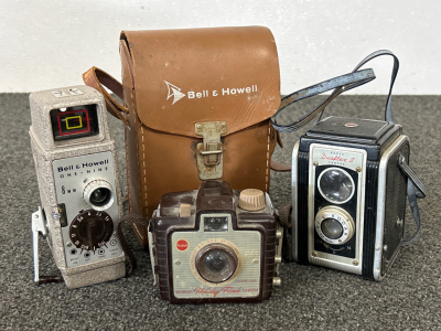 (3) Vintage Cameras: Bell & Howell, Kodak Holiday Flash, And Kodak Dualflex II