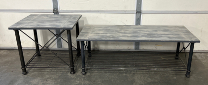 (2) Metal Base Rustic Inspired Tables (28x24"x24-1-2") And (54"x24"x19")