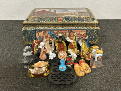 Tin Storage Box, Resin Figurines, Stones, And More