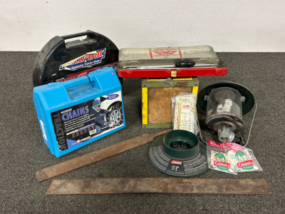 Tire Chains, Coleman Lantern, Rifle Cleaning Rods And More