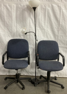 (2) Office Chairs With Arms (1) Floor Lamp